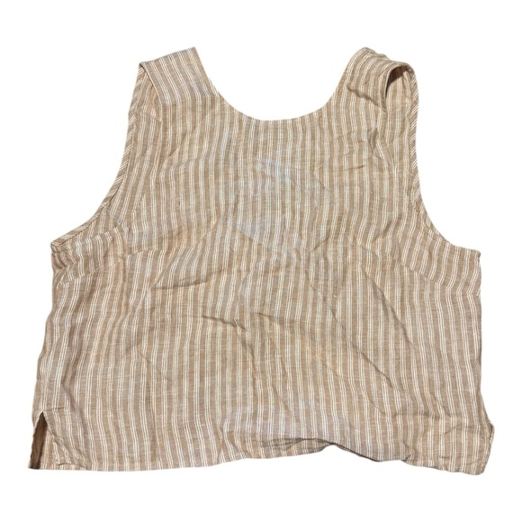 Madewell Beige & White Striped 100% Linen Open Tie Back Tank Top Size 14 - Picture 3 of 9